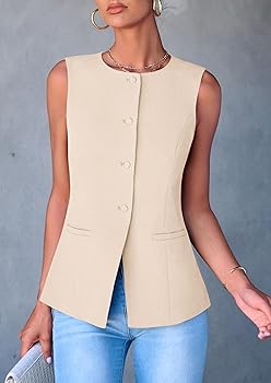 トップス AMERI LLIC BUTTON TAILORED VEST MakeMeChic Women's Plus Size Textured Sleeveless Blazer